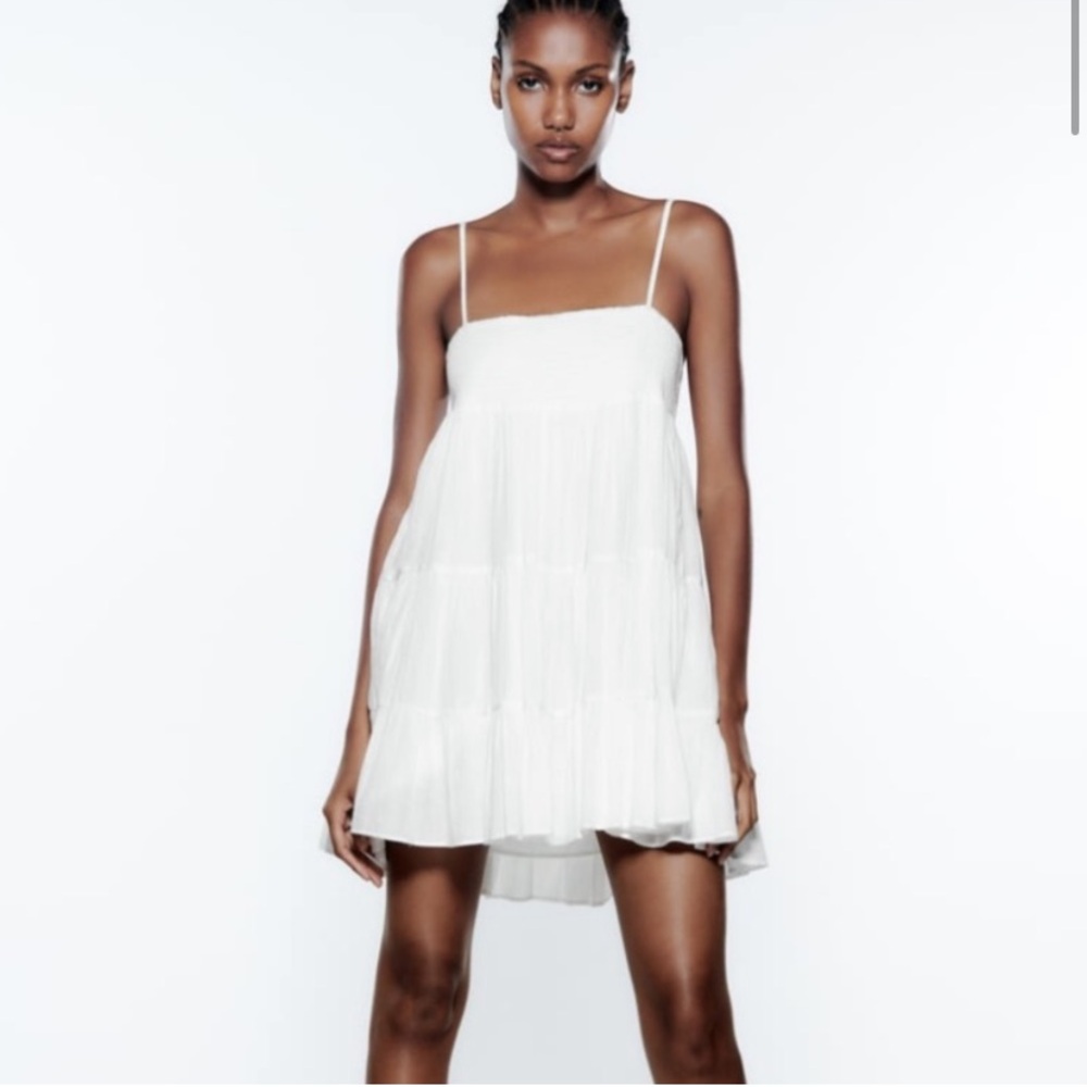 Zara white tiered mini dress